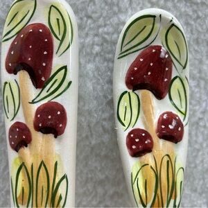 Mushroom wall hanging ceramic vintage decor knife spoon 15" CRACKLING